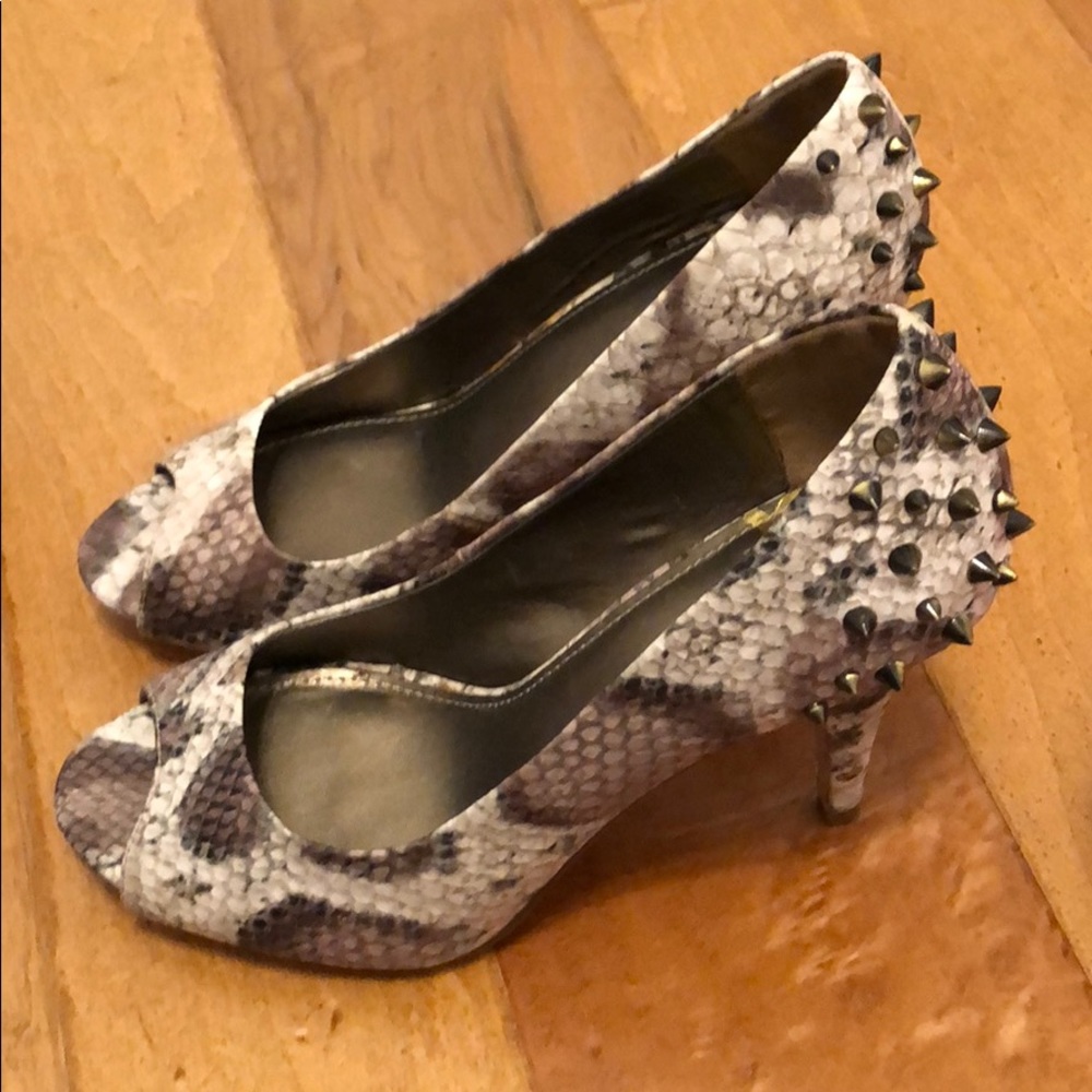 Snakeskin studded heels